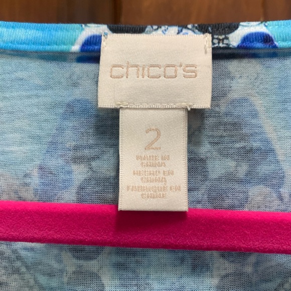 Chicos blue animal print top. Embellished neck. Size 2. Medium. - Picture 5 of 6